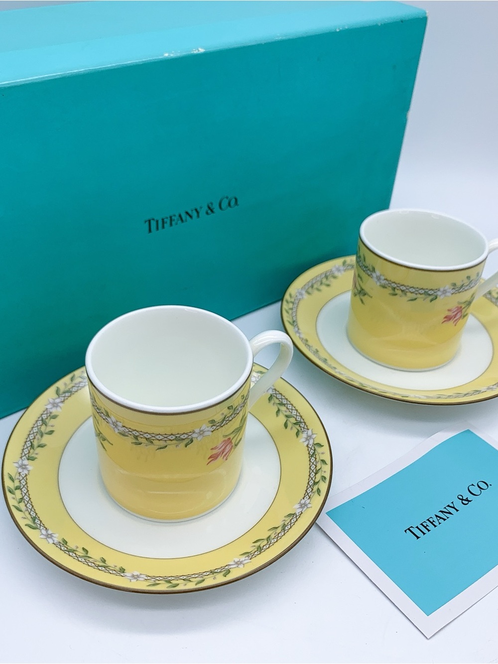 VINTAGE Tiffany & Co. Pink Tulip Porcelain Cup & Saucer Set with Gold Trim